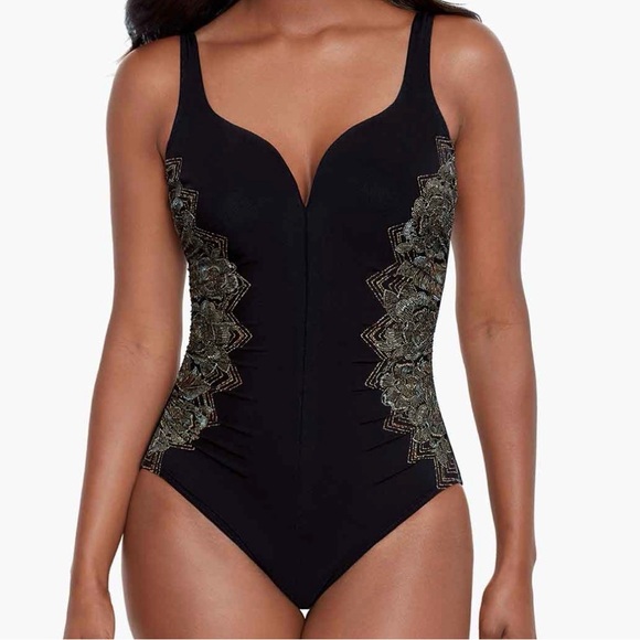 Miraclesuit Other - Miraclesuit Temptress One Piece Swimsuit Size 16 NWT Slimming Black Gold